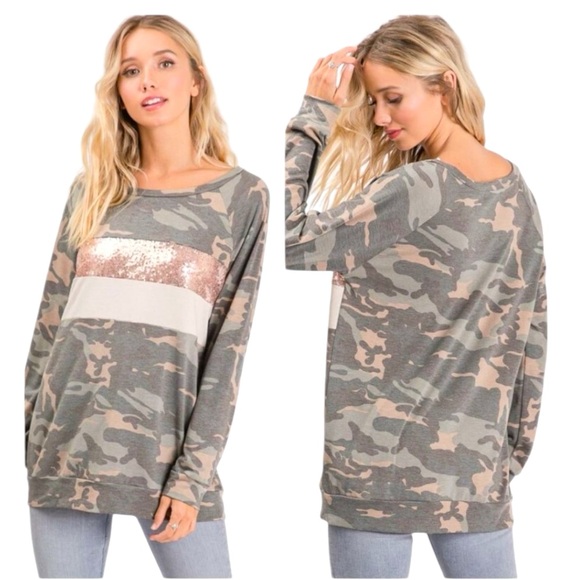 🆕 BiBi Camo Colorblock Sequin Top - NIB - Picture 3 of 15